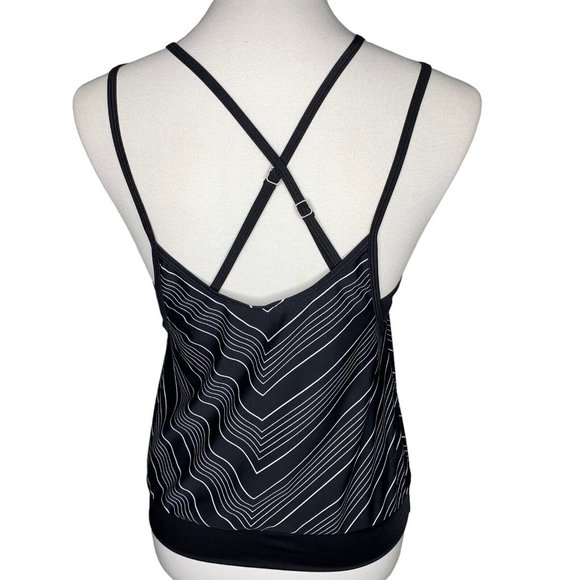 Athleta Blousy Chevron Tankini Top Size 32 B/C Black White Strappy Built In Bra - Picture 6 of 10